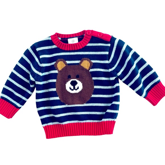 Hannah Andersson: Navy Blue Stripped/Red, Bear Knit Sweater. - Picture 5 of 5